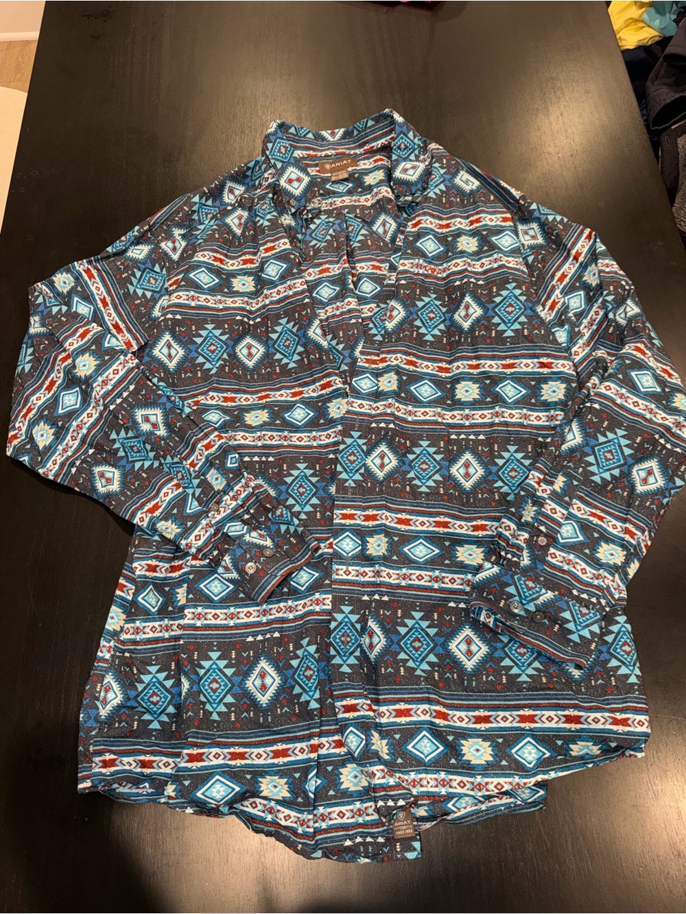 Ariat Men's Southwestern Print Button-Down Shirt in Blue and Brown